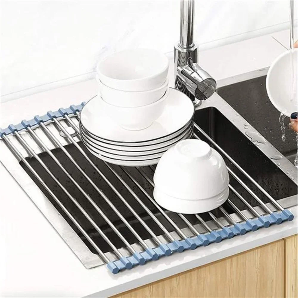 Roll Up Sink Drying Rack, Foldable Dish Drainer, Gray (17.5''x11.8'')
